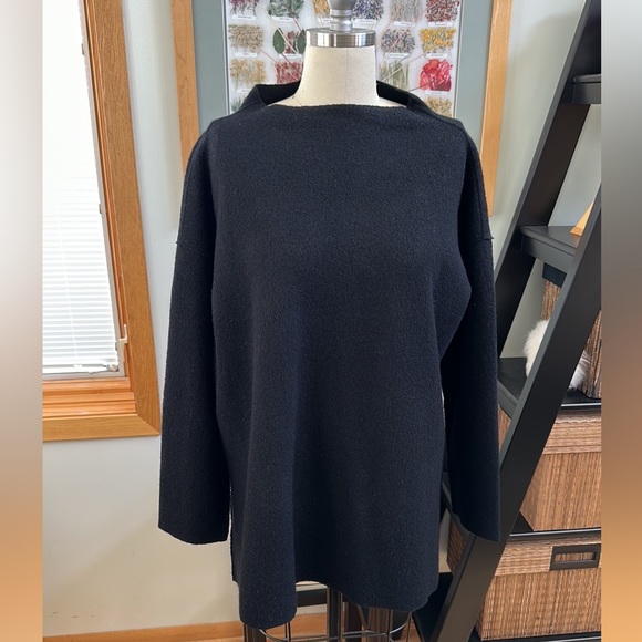 Eileen Fisher Boiled Wool funnel neck box tunic top in black - Picture 1 of 7
